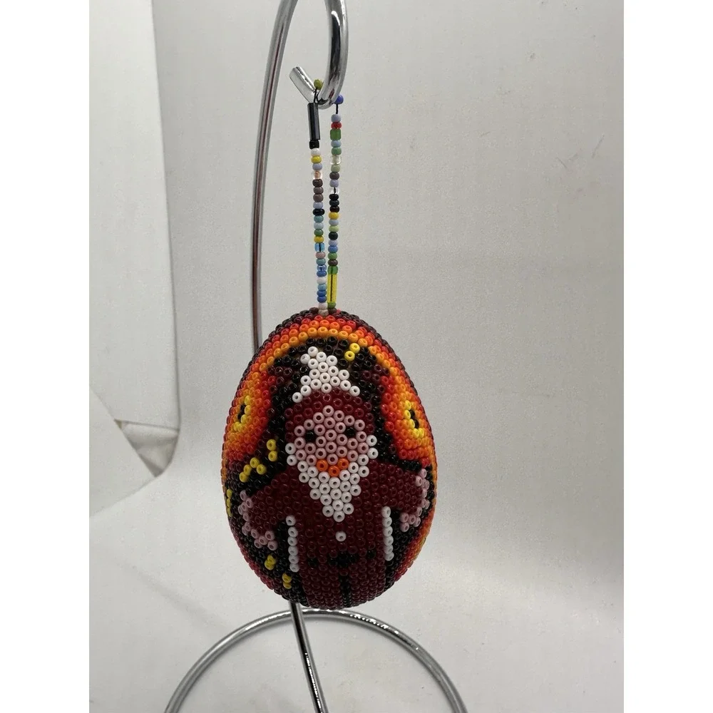 Handmade Beaded Santa Christmas Ornament Egg Shape Artisan‎ Holiday Décor